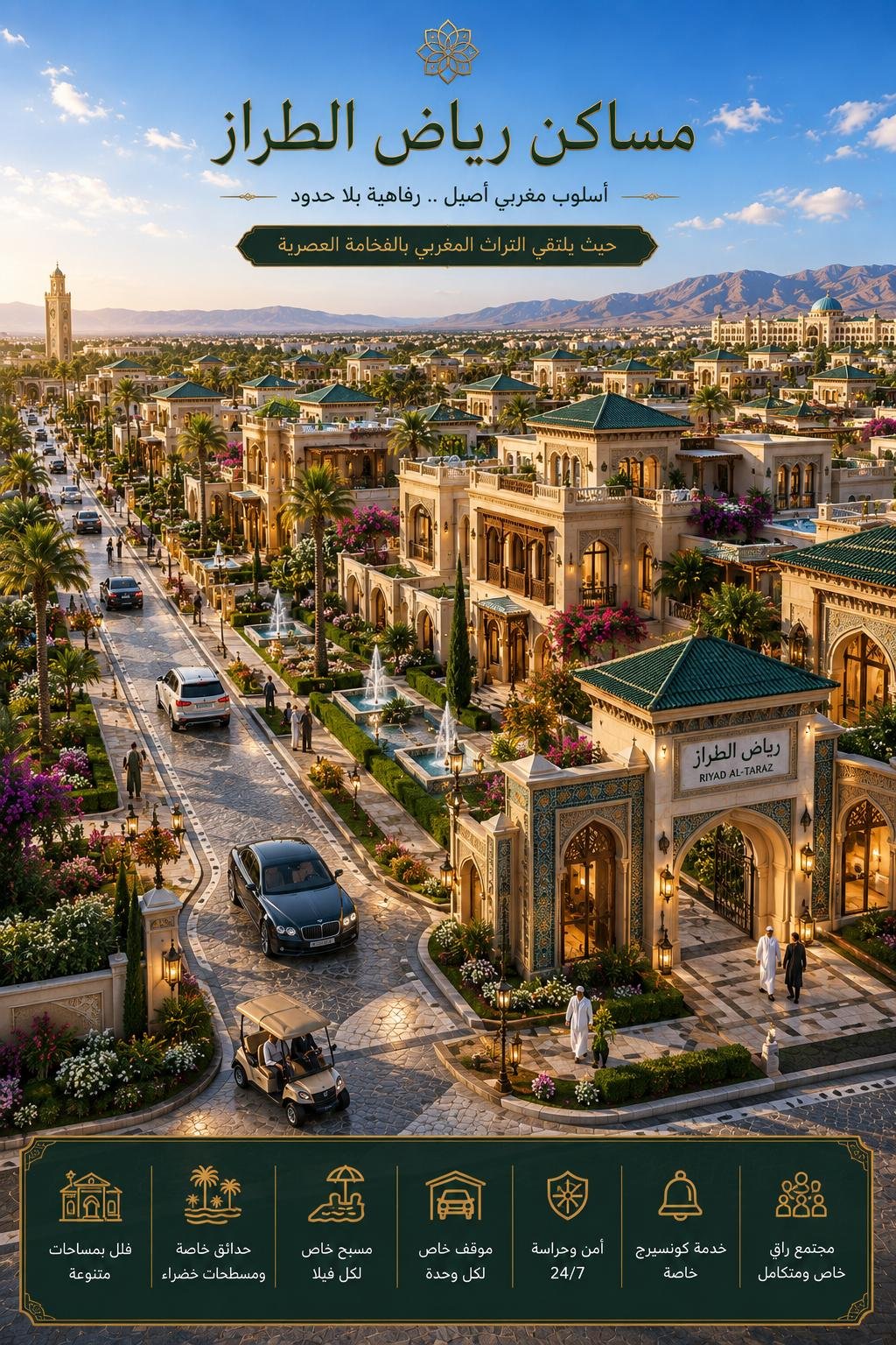 تصور لحي مغربي بطراز معماري تقليدي وألوان دافئة